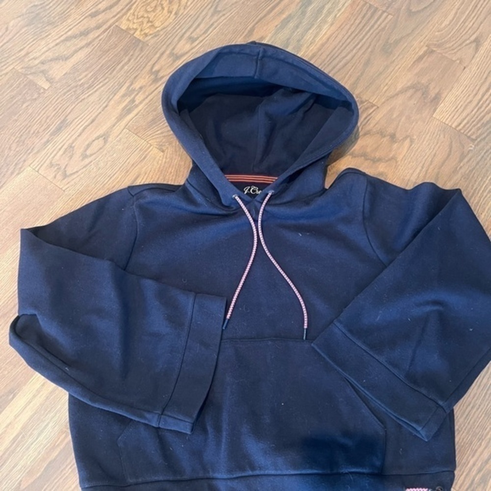 Women’s J. Crew Navy Blue Cropped Hooded Pullover Size XS Sweatshirt - Picture 5 of 11